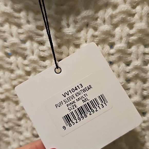 Ebby and I Chunky Colorblock Puff Sleeve Knit Sweater Size S/M - Picture 11 of 13